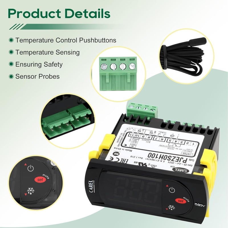 Anrain Carel Temperature Controller PJEZS0H100, Digital Thermostat with Temperature Sensor Probe, 115V, Compatible with Carel and All Refrigerator Types, Mounting Hardware and Instructions, Original OEM - Image 3